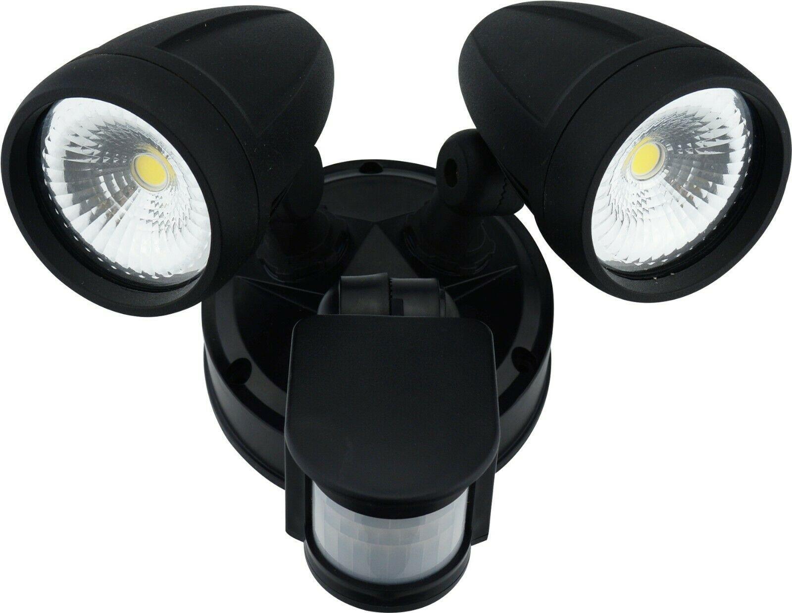 Black Sensor LED Twin Floodlight Spotlight Outdoor Security For Garage IP54 - Office Catch