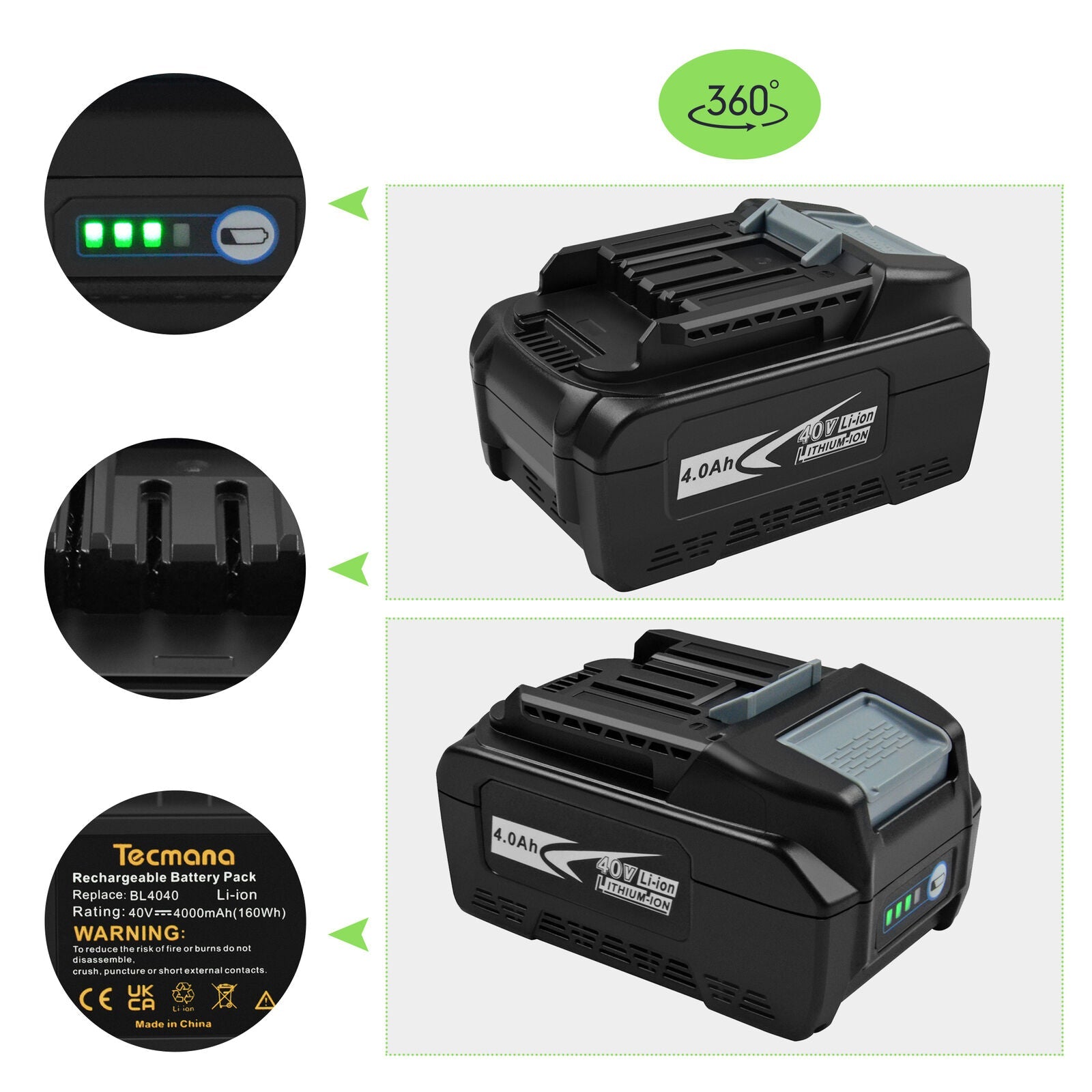 Compatible 4000mAh 40V BL4040 Li-ion Battery for Makita 191B26-6 40V Li-ion 4ah - Office Catch