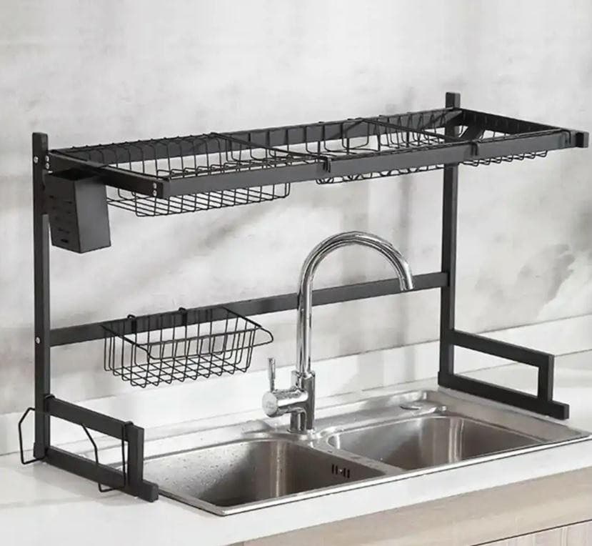 Dish Drying Rack Over Sink Stainless Steel Dish Drainer Organizer 2 Tier 85CM - Office Catch