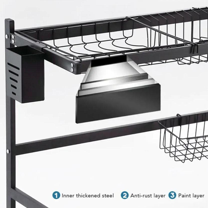 Dish Drying Rack Over Sink Stainless Steel Dish Drainer Organizer 2 Tier 85CM - Office Catch