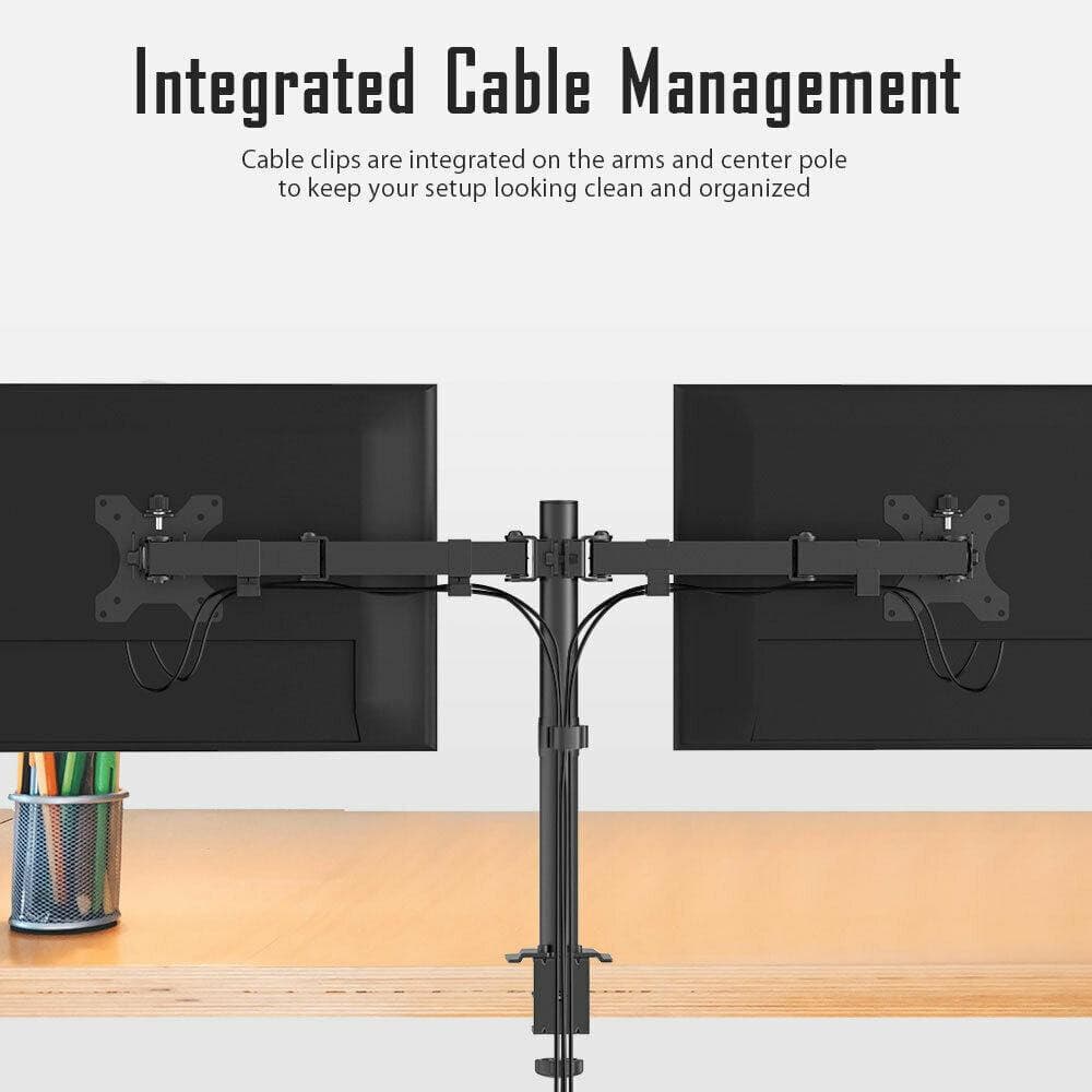 Dual Monitor Arm Stand. LCD / LED Desk Mount Heavy Duty Stand. 2 x 27" Screens. - Office Catch