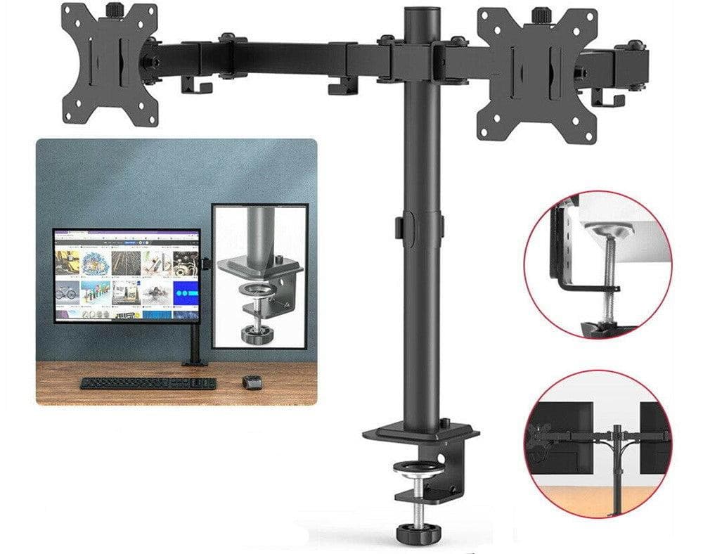 Dual Monitor Arm Stand. LCD / LED Desk Mount Heavy Duty Stand. 2 x 27" Screens. - Office Catch