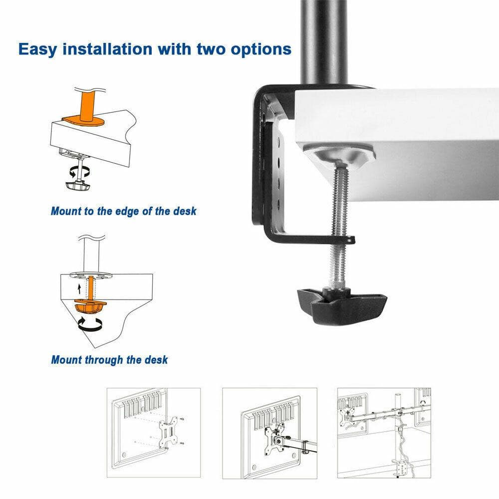 Dual Monitor Arm Stand. LCD / LED Desk Mount Heavy Duty Stand. 2 x 27" Screens. - Office Catch