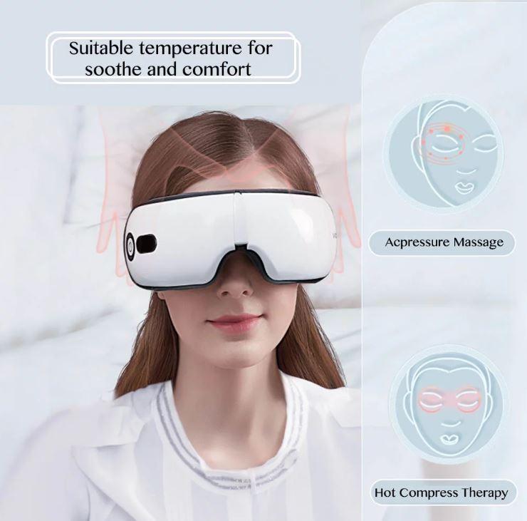 Eye Massager Heated Therapy Pressure Smart USB Charge Air Compression Massage - White - Office Catch