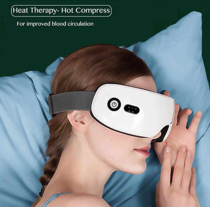 Eye Massager Heated Therapy Pressure Smart USB Charge Air Compression Massage - White - Office Catch