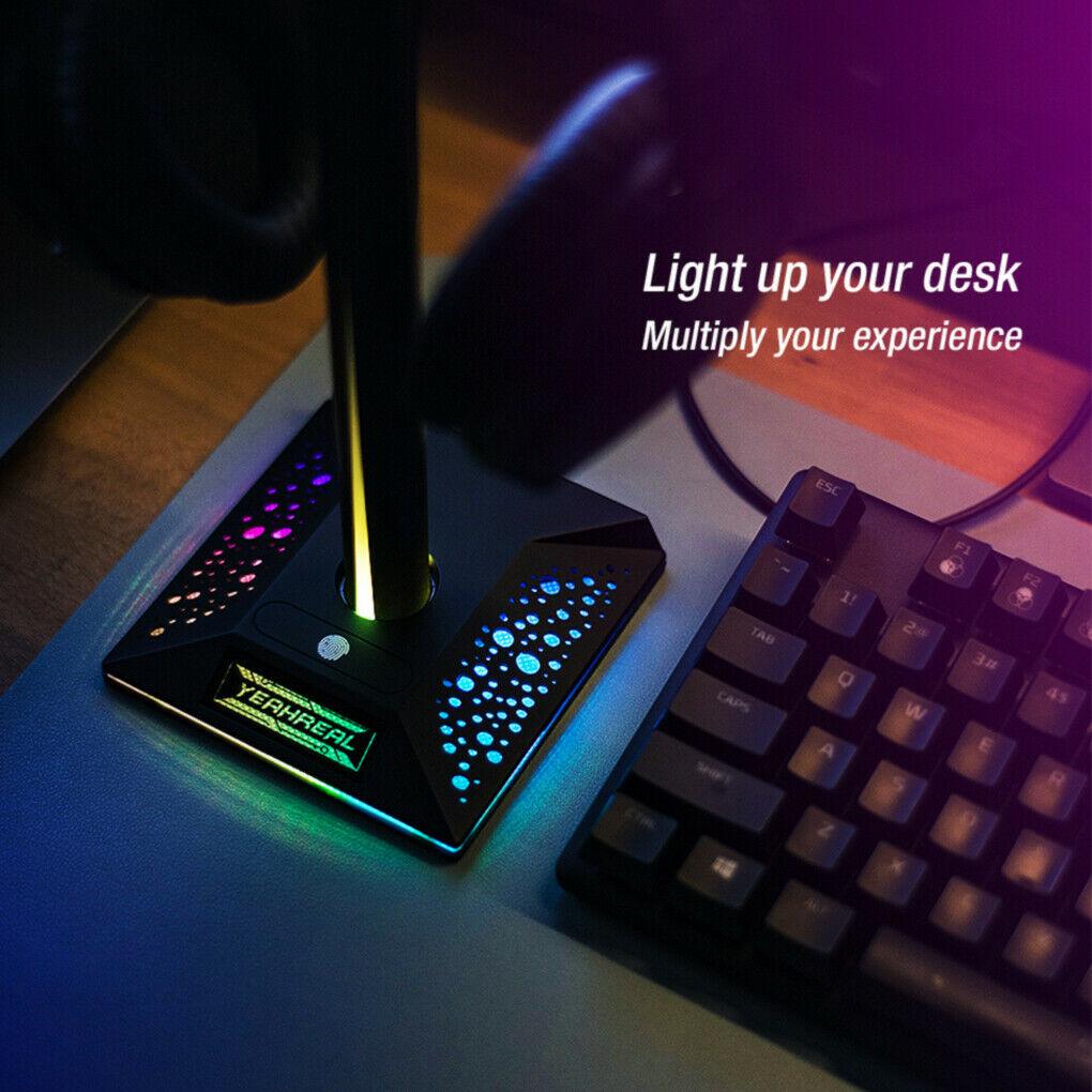 Gaming Headset Stand with 3.5mm 2 USB Ports RGB Non-slip Headphones Holder - Office Catch