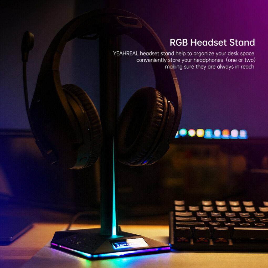 Gaming Headset Stand with 3.5mm 2 USB Ports RGB Non-slip Headphones Holder - Office Catch