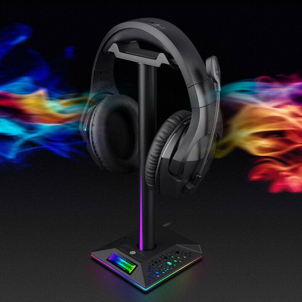 Gaming Headset Stand with 3.5mm 2 USB Ports RGB Non-slip Headphones Holder - Office Catch