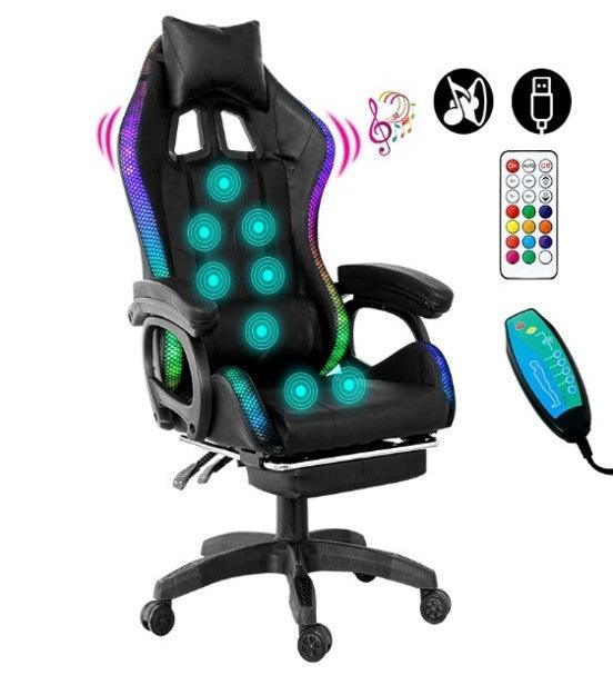 Gaming Racer Chair With LED Lighting, Reclining Swivel, Heavy Duty, Office PC Chair With Built In Speakers - Office Catch