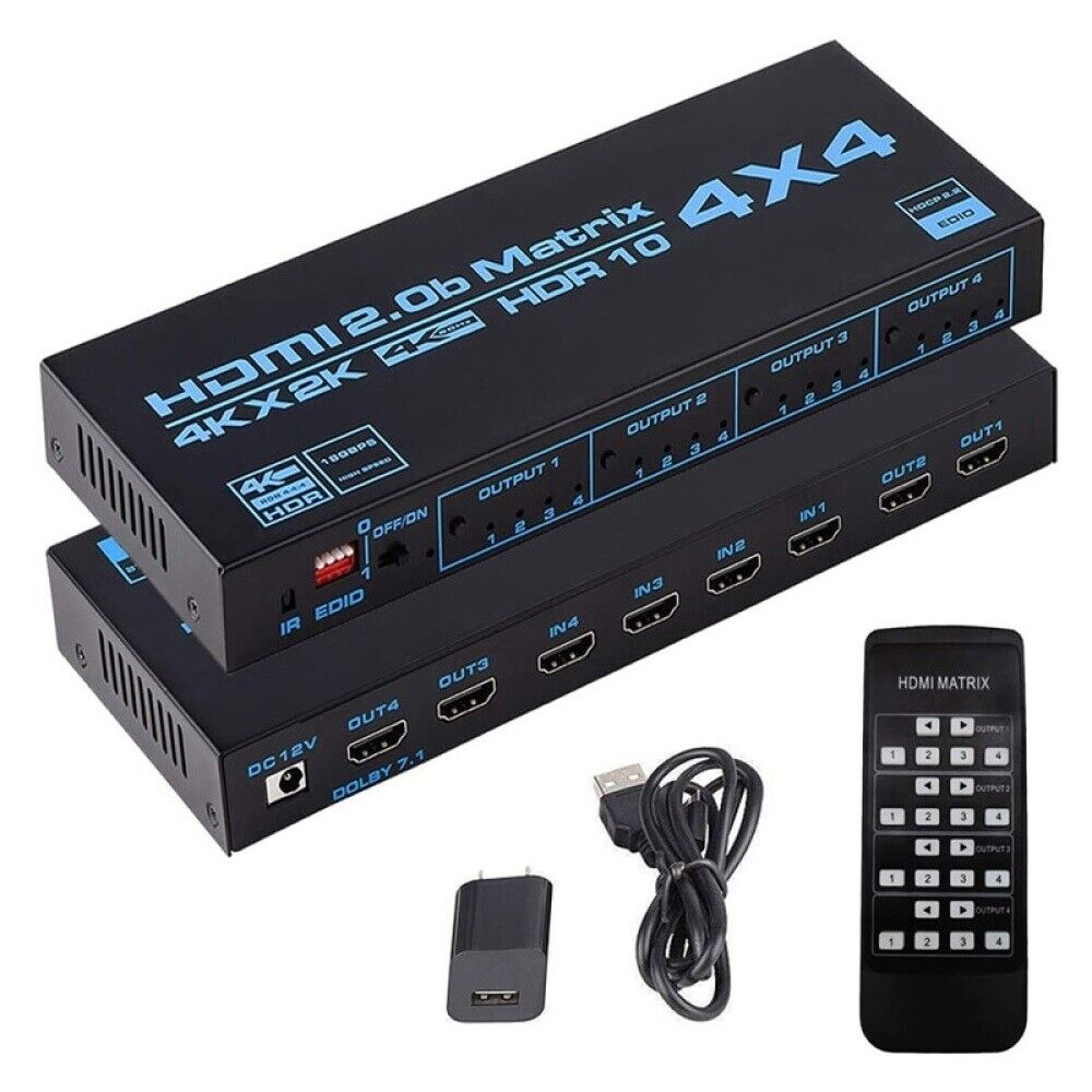 HDMI Matrix Switch 4x4, 4 In 4 Out 4K with EDID Extractor IR Remote Control - Office Catch