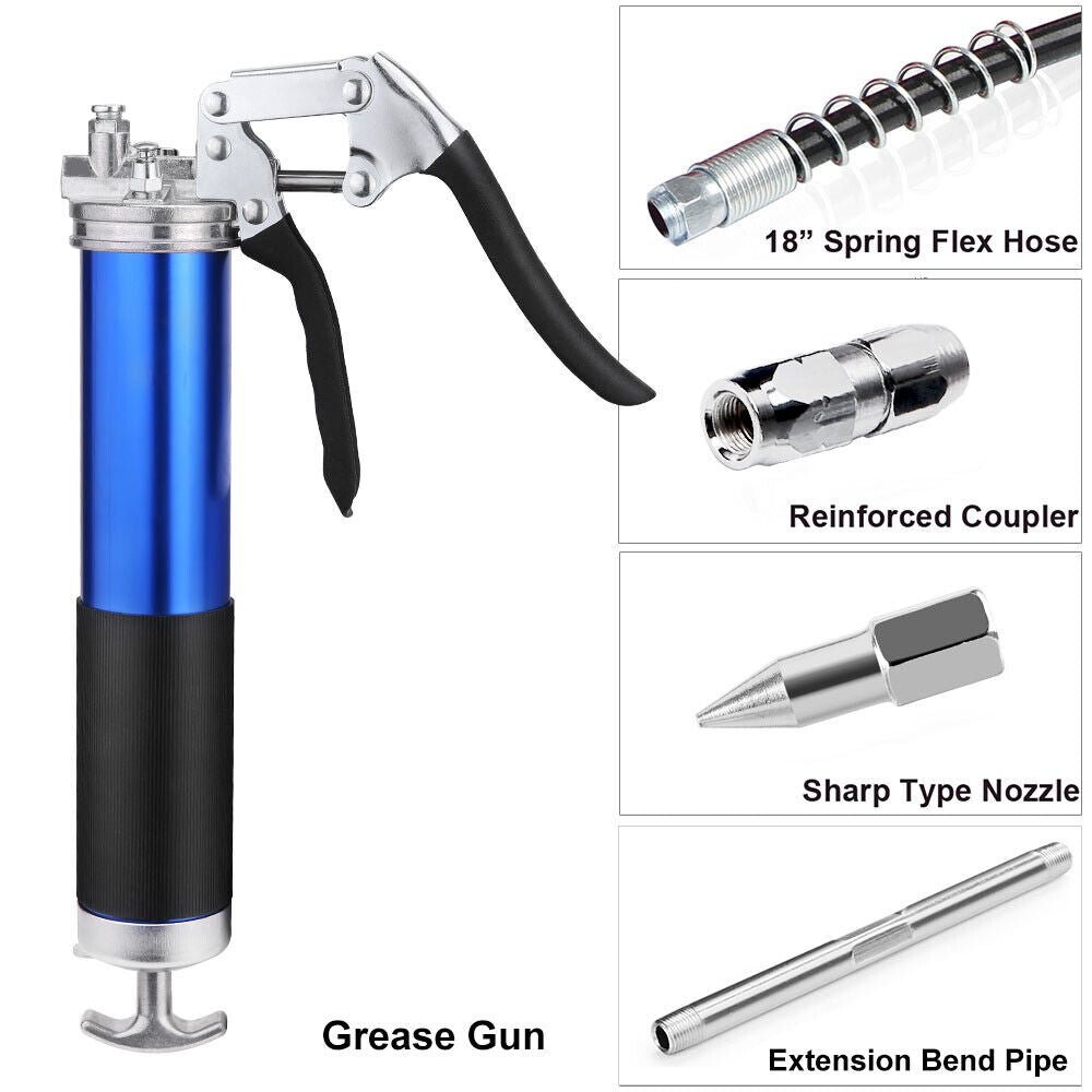 Heavy Duty Grease Gun Hand Pressure Pistol Grip 6000PSI Dual Flow with Flex Hose - Office Catch