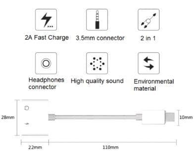 iPhone to 3.5mm Splitter 2in1 Adapter to AUX Headphone and Charger - Office Catch