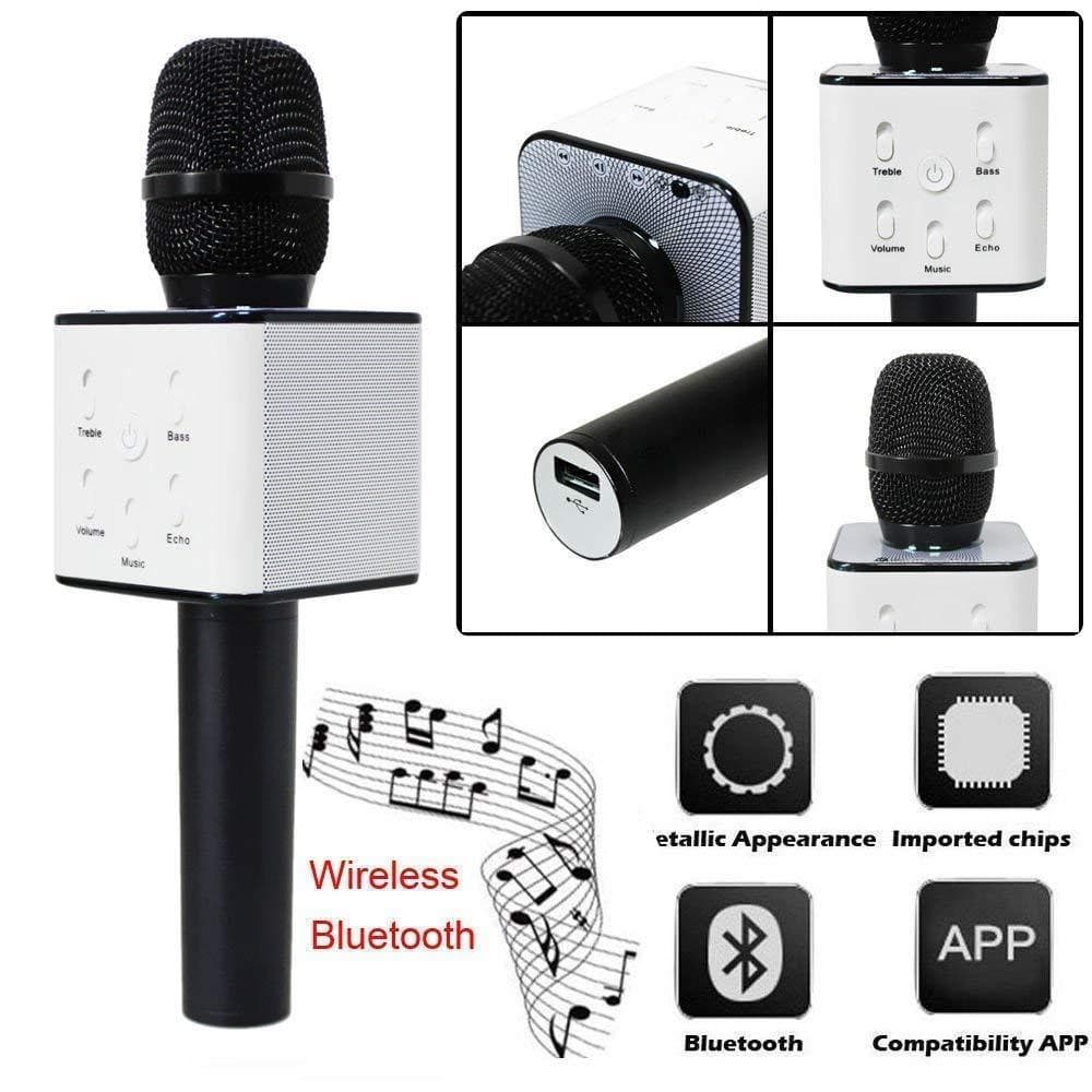 Karaoke Microphone Q9 Wireless Bluetooth Speaker Handheld Mic USB Player | Black - Office Catch