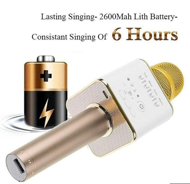 Karaoke Microphone Q9 Wireless Bluetooth Speaker Handheld Mic USB Player | Gold - Office Catch