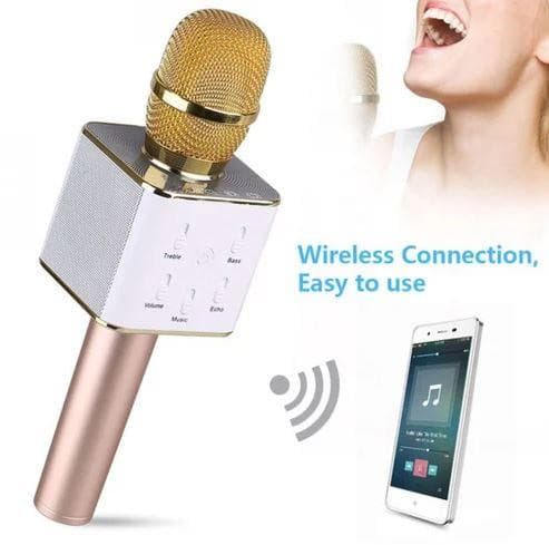 Karaoke Microphone Q9 Wireless Bluetooth Speaker Handheld Mic USB Player | Gold - Office Catch