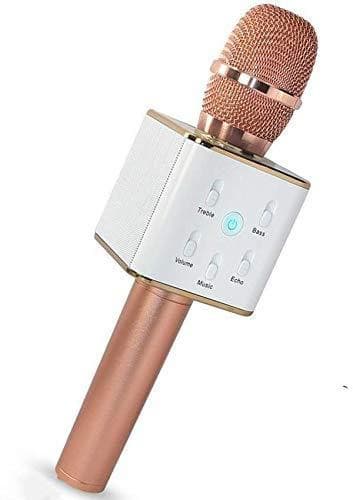 Karaoke Microphone Q9 Wireless Bluetooth Speaker Handheld Mic USB Player | Rose Gold - Office Catch