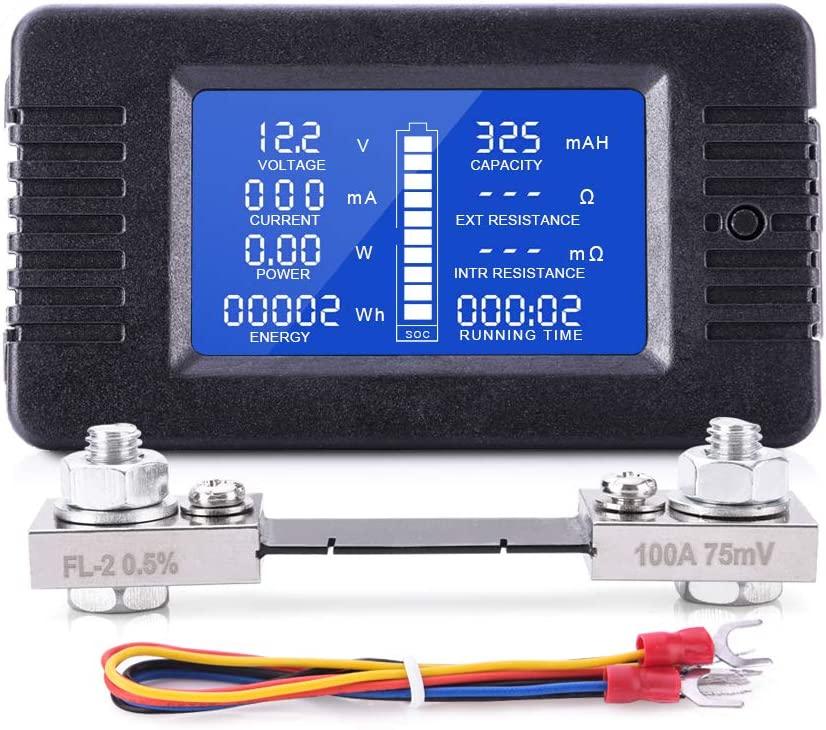 LCD Display DC Battery Monitor Meter 200V Voltmeter Amp For RV System 100A - Office Catch