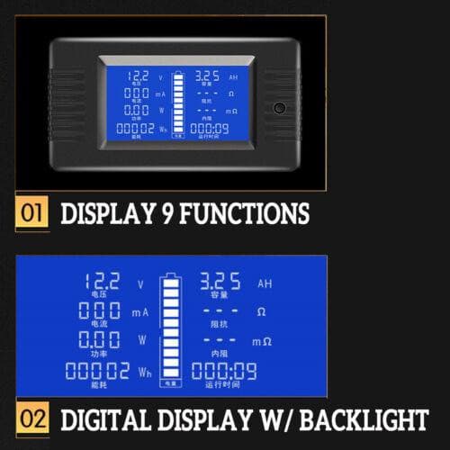 LCD Display DC Battery Monitor Meter 200V Voltmeter Amp For RV System 50A - Office Catch