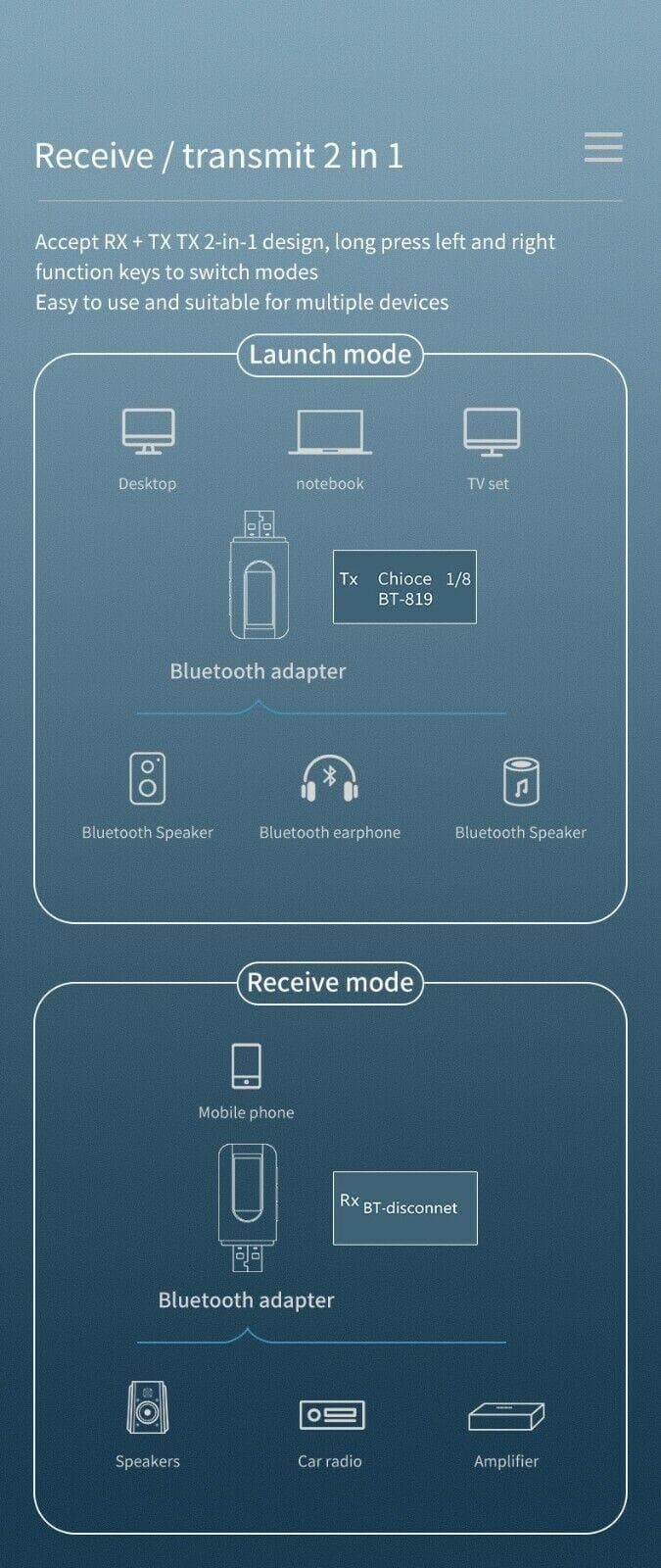 LCD LONG RANGE Bluetooth 5.0 Adapter Audio USB Transmitter Stereo 3.5mm Switch - Office Catch