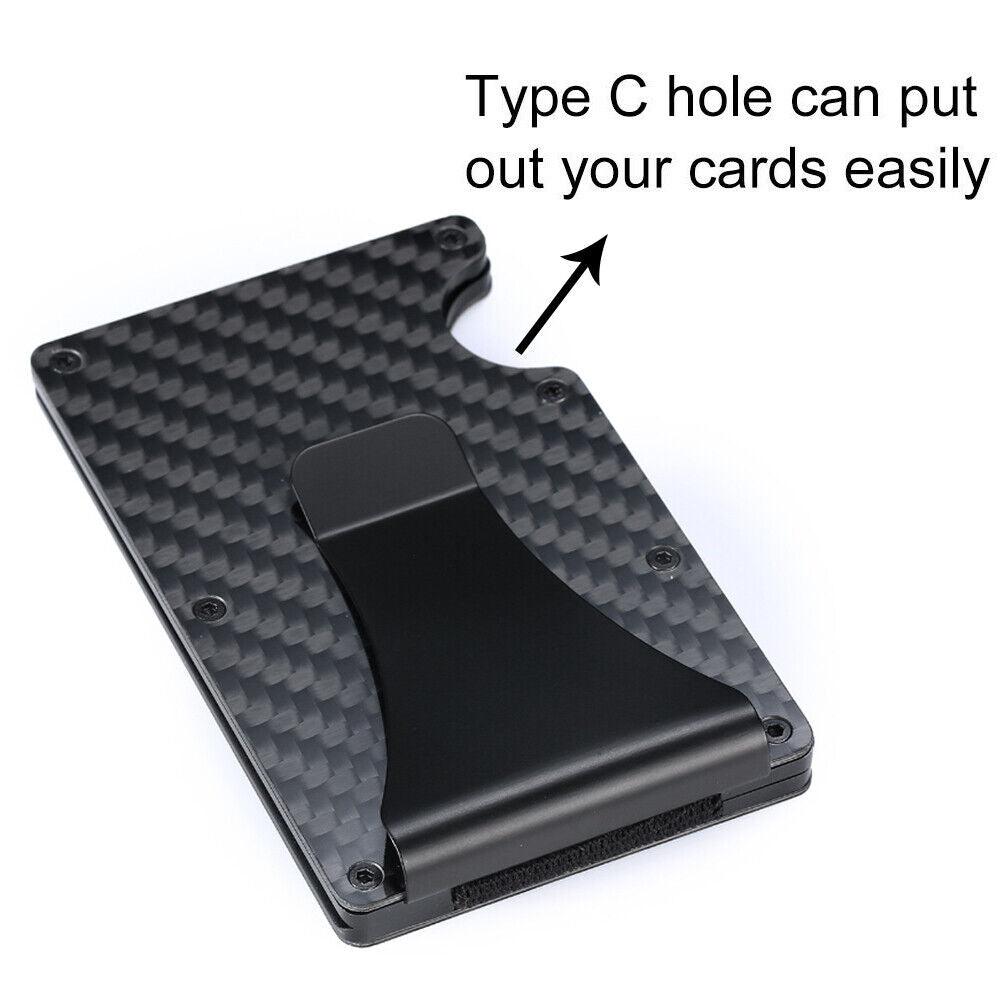 Men Slim Carbon Fiber Credit Card Holder RFID Blocking Metal Wallet Money Clip - Office Catch