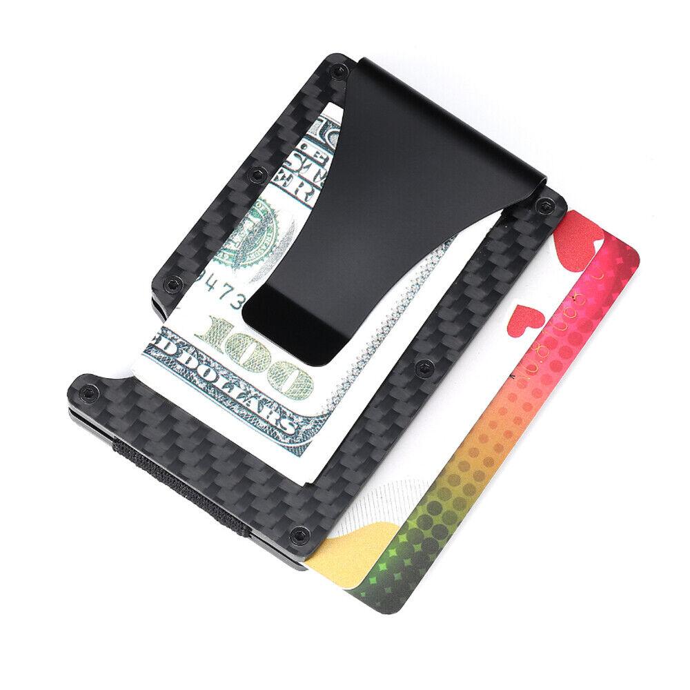 Men Slim Carbon Fiber Credit Card Holder RFID Blocking Metal Wallet Money Clip - Office Catch