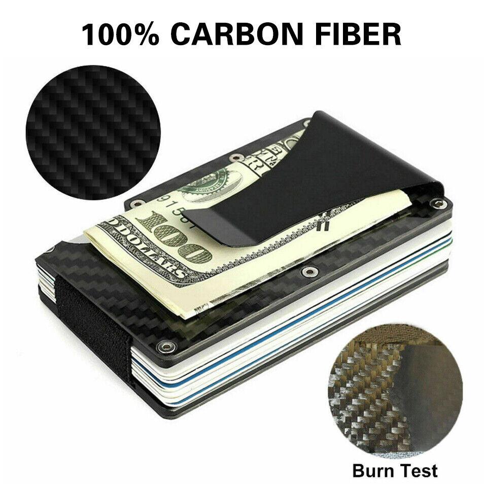 Men Slim Carbon Fiber Credit Card Holder RFID Blocking Metal Wallet Money Clip - Office Catch