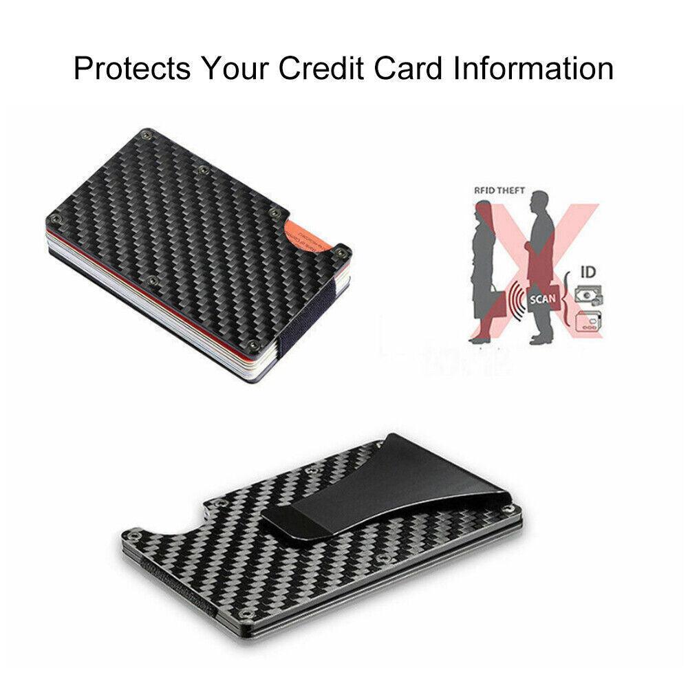 Men Slim Carbon Fiber Credit Card Holder RFID Blocking Metal Wallet Money Clip - Office Catch