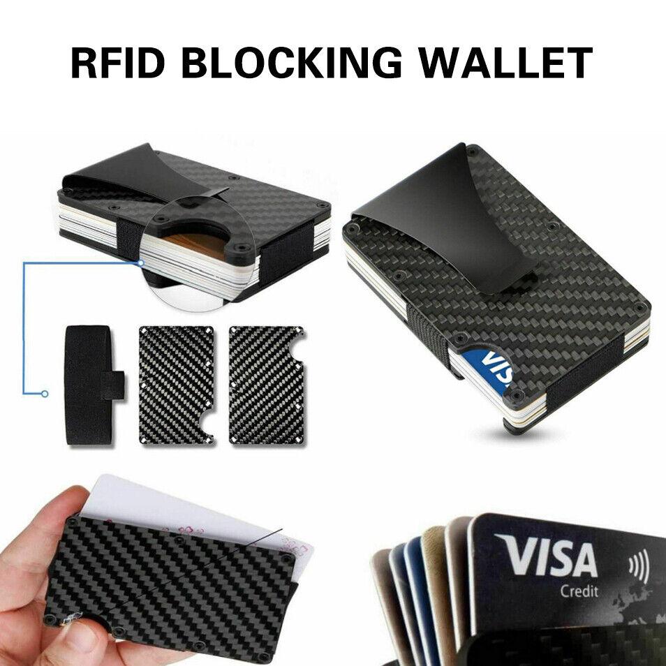 Men Slim Carbon Fiber Credit Card Holder RFID Blocking Metal Wallet Money Clip - Office Catch