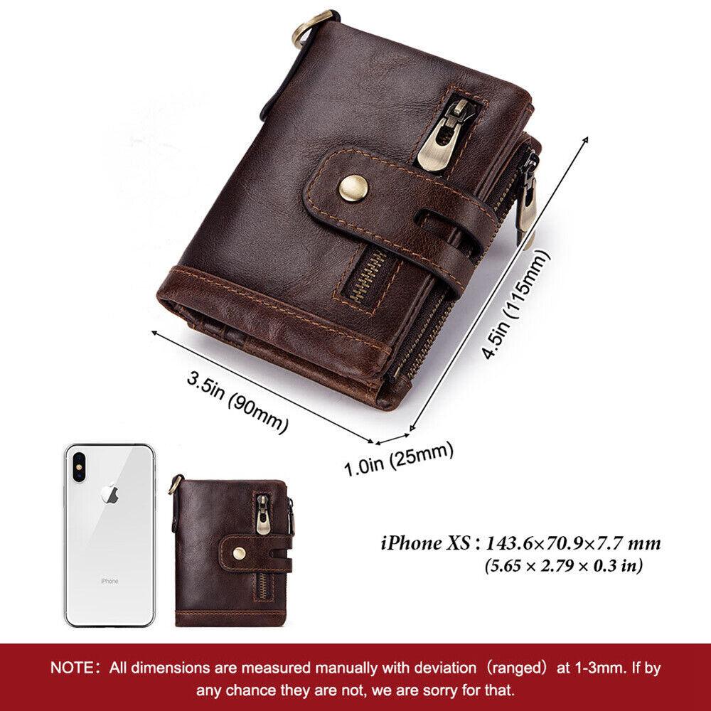 Men's RFID Blocking Wallet Leather Purse Card Slots Coins Holder with Chain - Office Catch