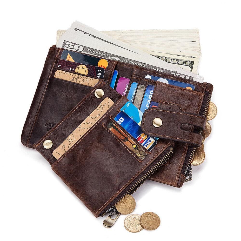 Men's RFID Blocking Wallet Leather Purse Card Slots Coins Holder with Chain - Office Catch