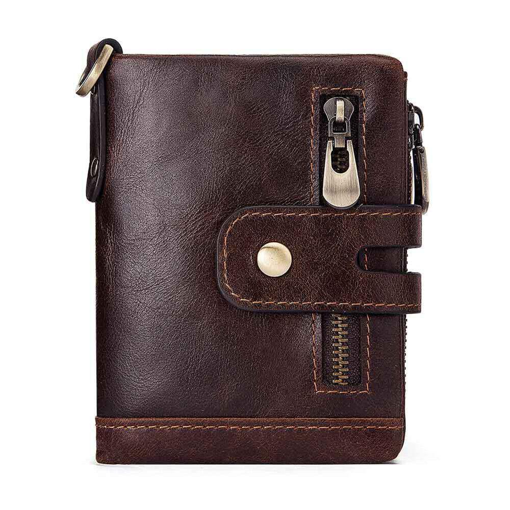 Men's RFID Blocking Wallet Leather Purse Card Slots Coins Holder with Chain - Office Catch