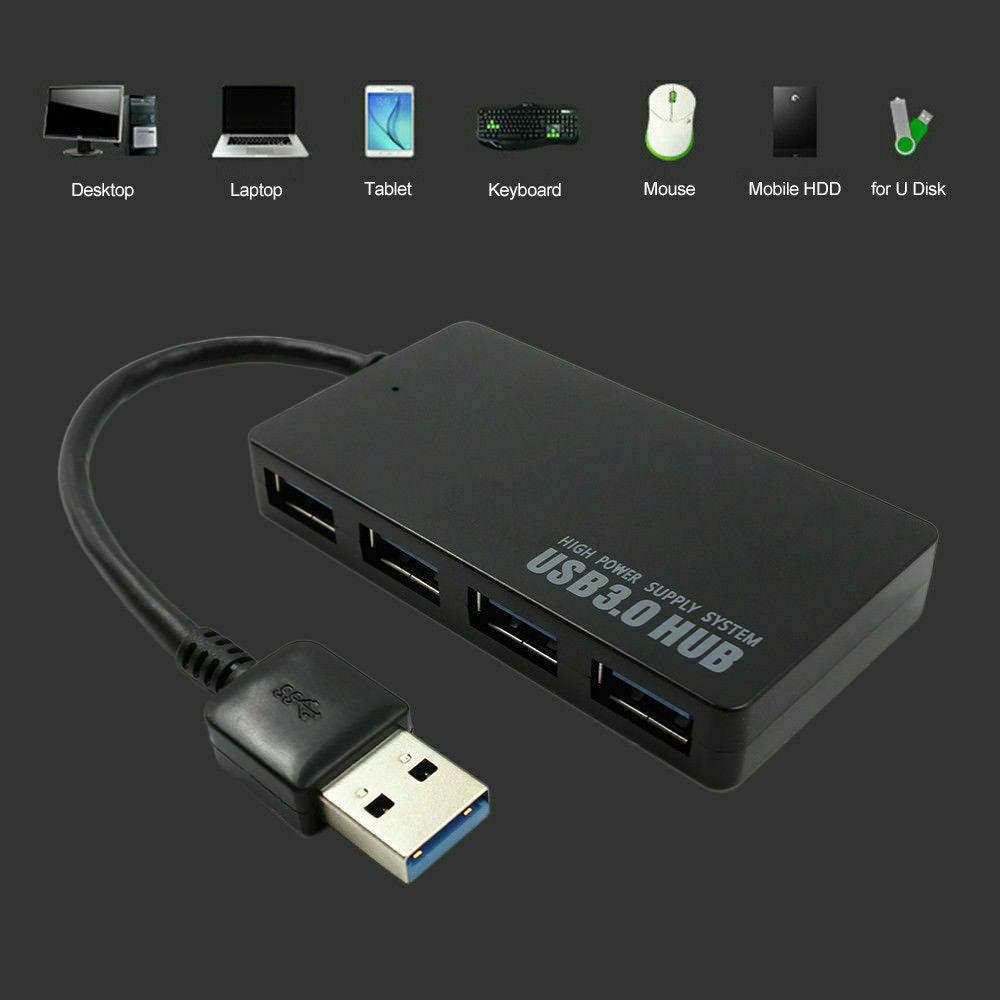 Multi USB 3.0 Hub 4 Port High Speed Slim Compact Expansion Smart Splitter - Office Catch