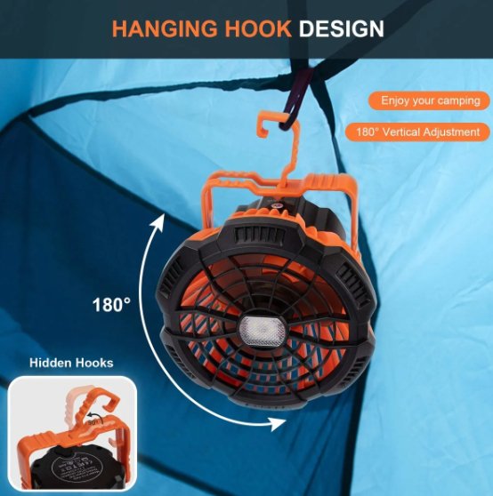 Portable Camping Fan with LED Light Remote Control Desk Fan Camping Accessories 5200mAh USB Rechargeable Battery LED Tent Lantern with Hanging Hook - Office Catch