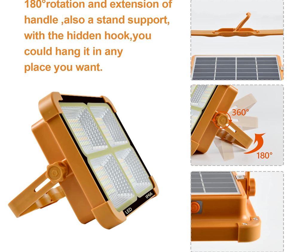 Portable Led Work Solar Light IP66 with Stepless Brightness Job Site Battery Rechargeable led Floor Light for Power Failure Emergency Worklight Car Repair (Orange) - Office Catch
