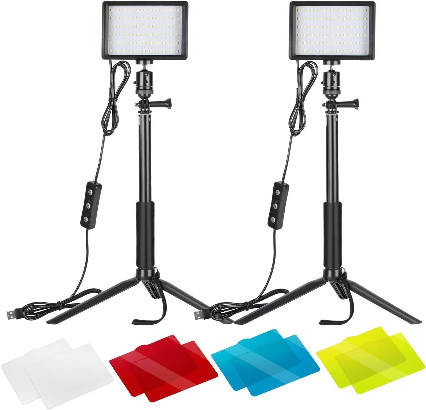 Set of 2 Dimmable 5600K USB LED Video Lights with Adjustable Tripod Stands - Office Catch