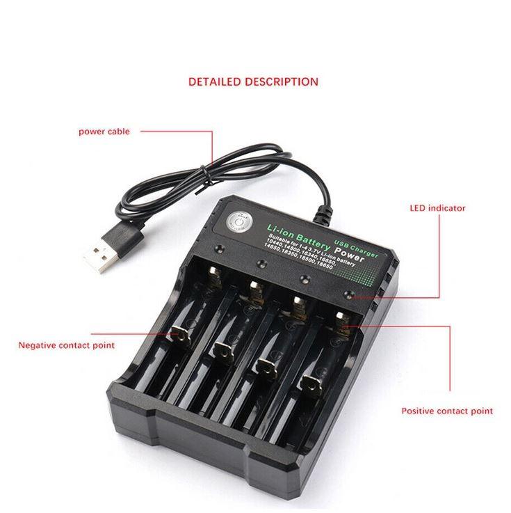 Smart 4 Slots USB Charger 4x 3.7V 3600mAh Li-ion Rechargeable Battery + USB Smart Charger Indicator - Office Catch