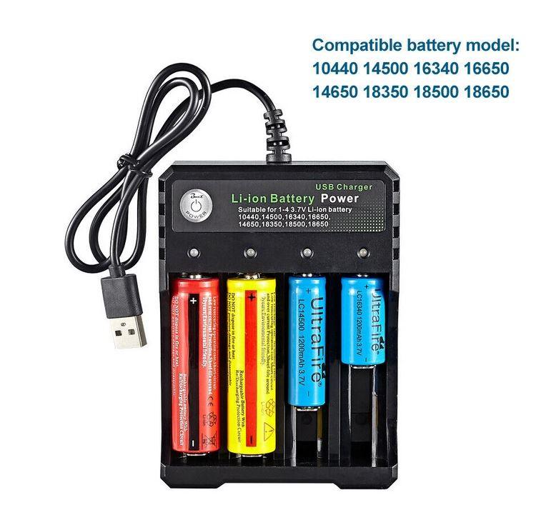 Smart 4 Slots USB Charger 4x 3.7V 3600mAh Li-ion Rechargeable Battery + USB Smart Charger Indicator - Office Catch