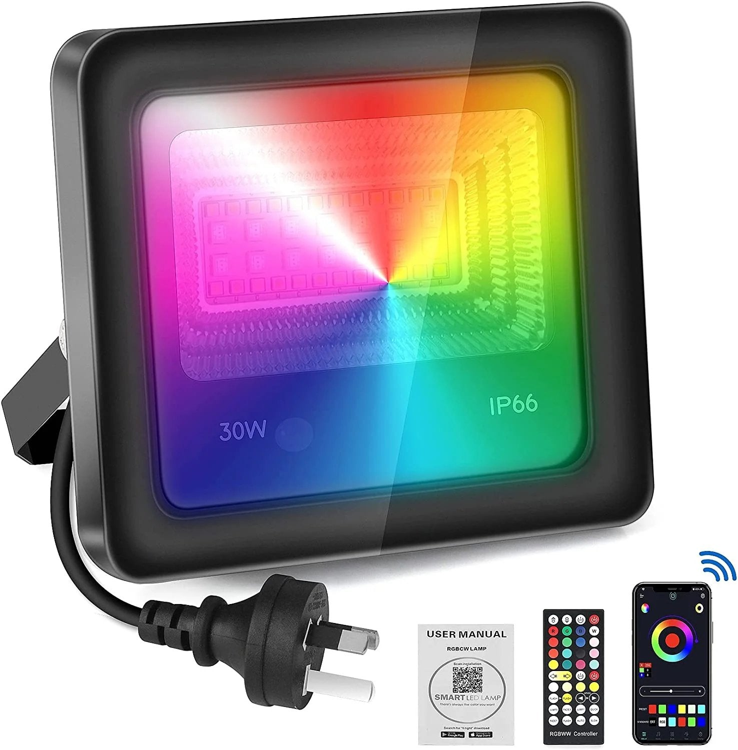 Smart Waterproof RGB Flood Light Bluetooth Colour Changing with APP Control (30W) - Office Catch