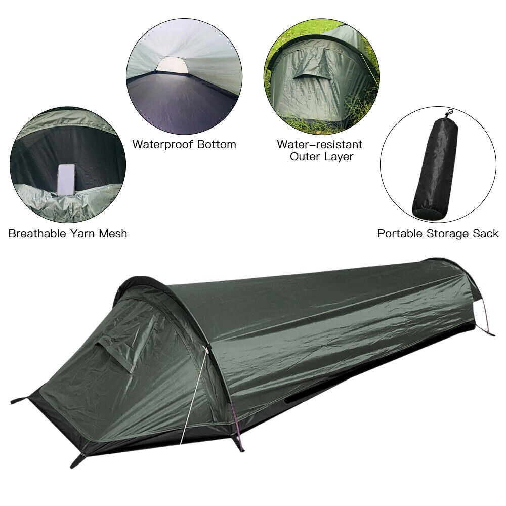 Ultralight Bivy Camping Tent Waterproof Sleeping Bag Travel Backpack Single Tent - Office Catch