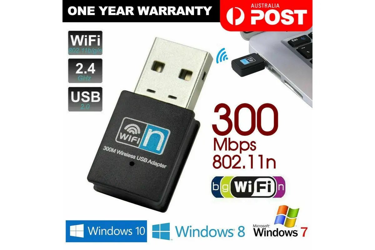 USB Wireless N WiFi Adapter Dongle Network LAN Card 802.11n 300Mbps Windows 10 11 - Office Catch