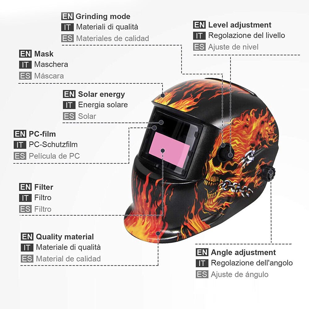 Welding Helmet Auto Darkening Large View ARC TIG MIG Solar Powered Weld - Office Catch